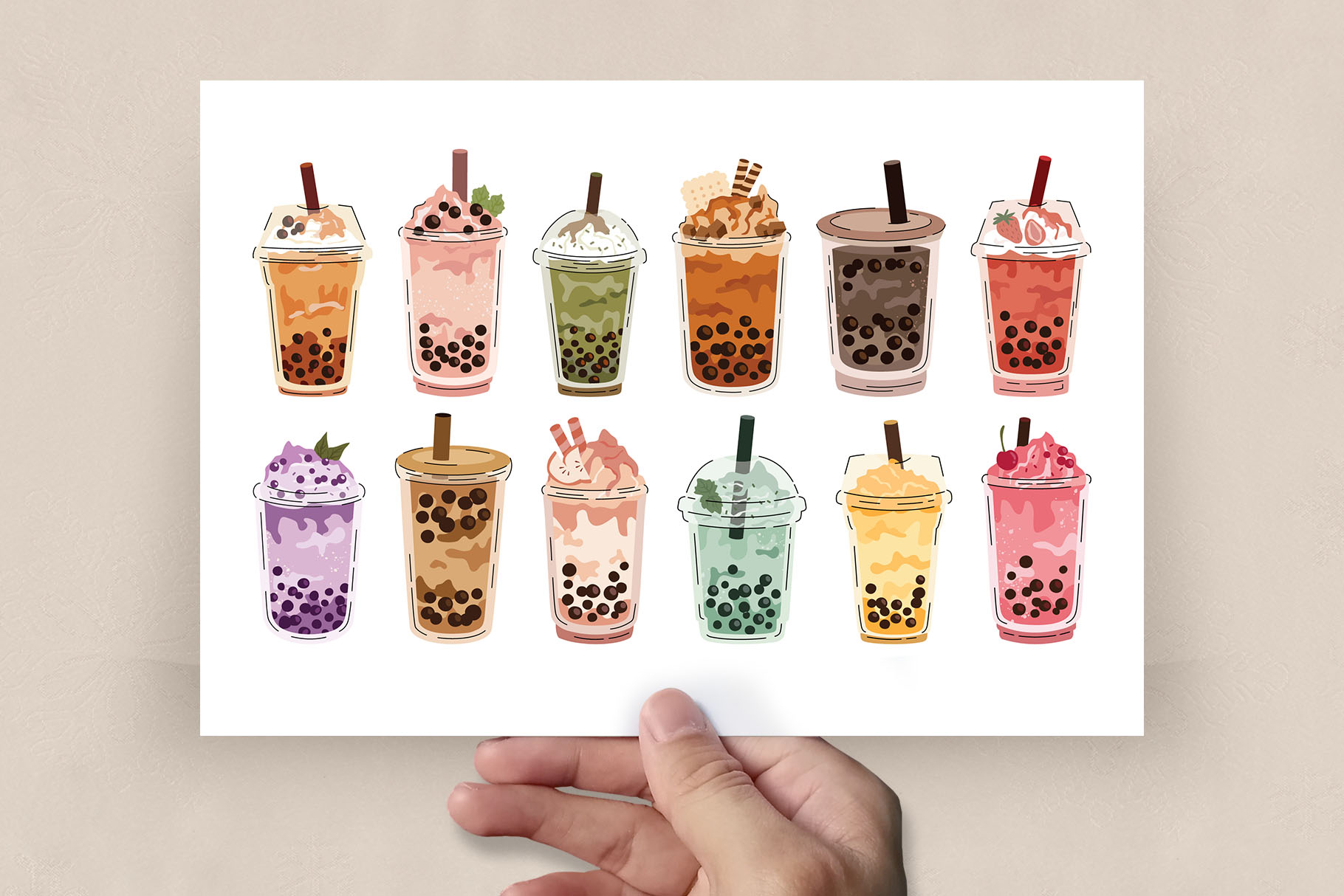 Boba Bubble Tea Flavors Illustration (AI, EPS Format) DesignerCandies