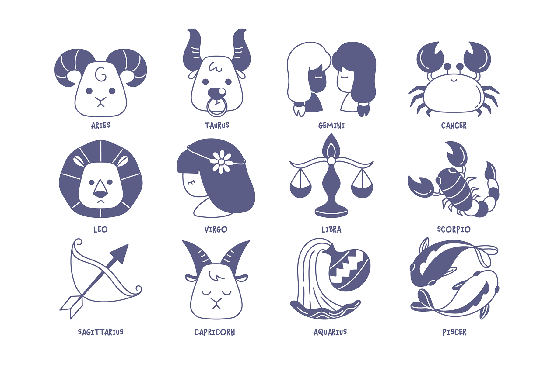 Cute Cartoon Star Sign Zodiac (AI, EPS Format) DesignerCandies