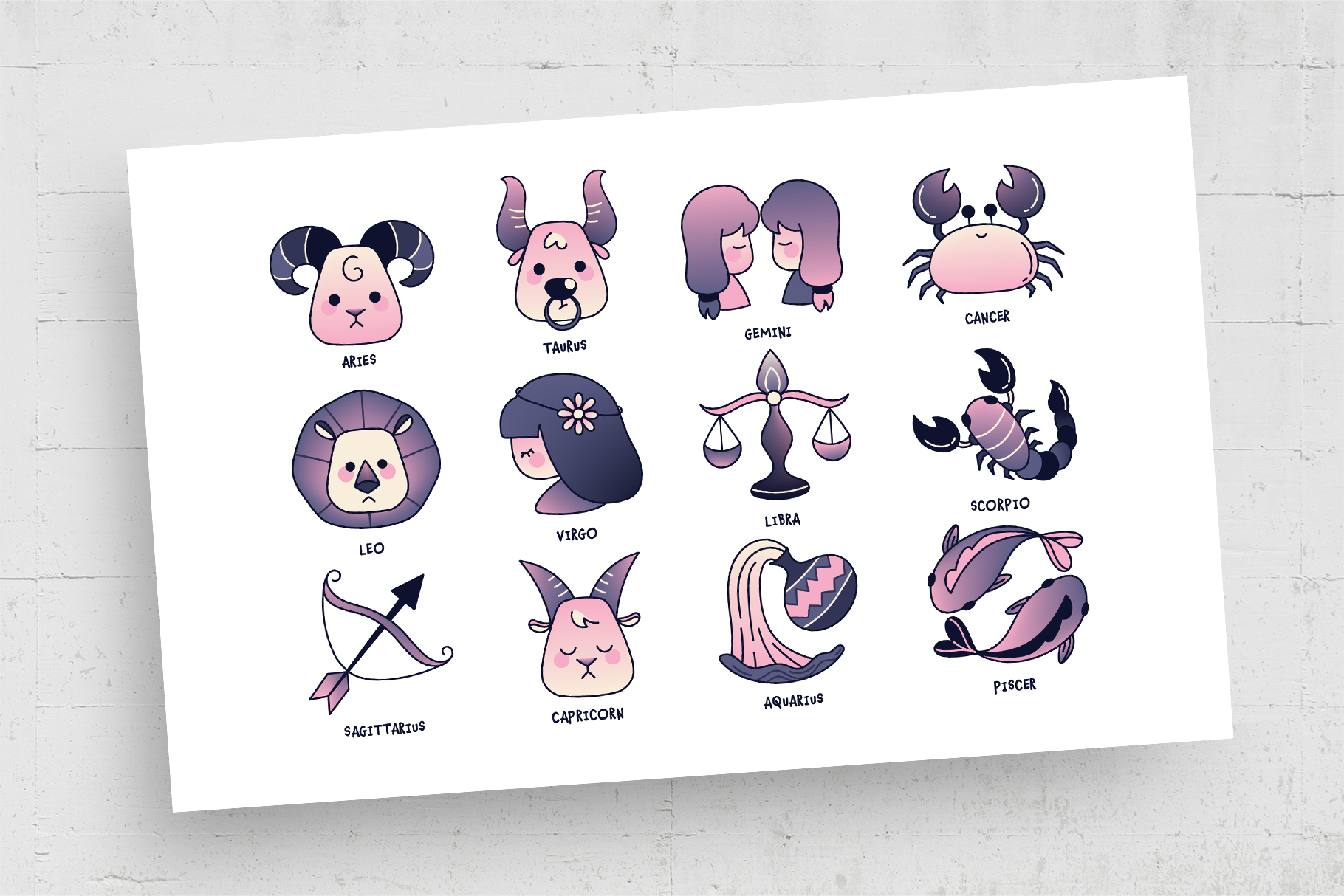 Cute Cartoon Star Sign Zodiac (AI, EPS Format) DesignerCandies