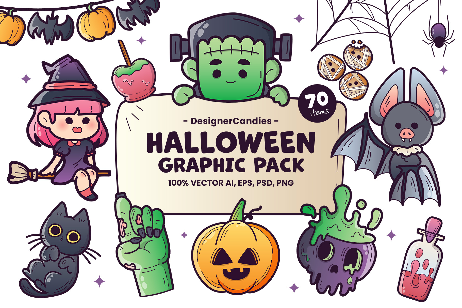 Cute Halloween Graphics & Vector Clipart Illustrations Bundle