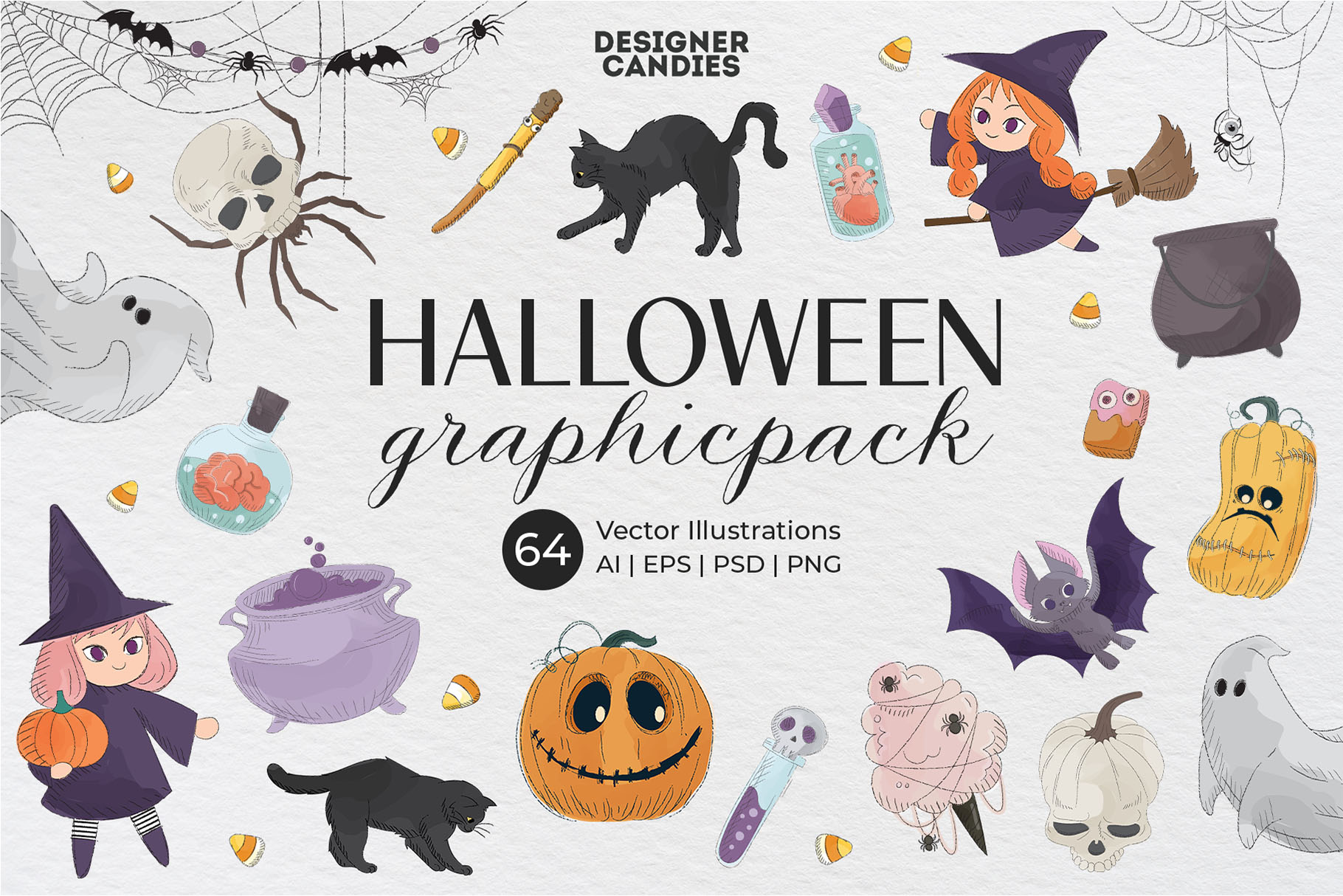 Cute Halloween Graphics & Vector Clipart Illustrations