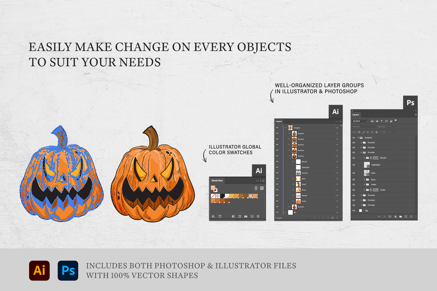 Halloween Vector Illustrations Clipart (EPS, PSD, PNG, Ai Format)