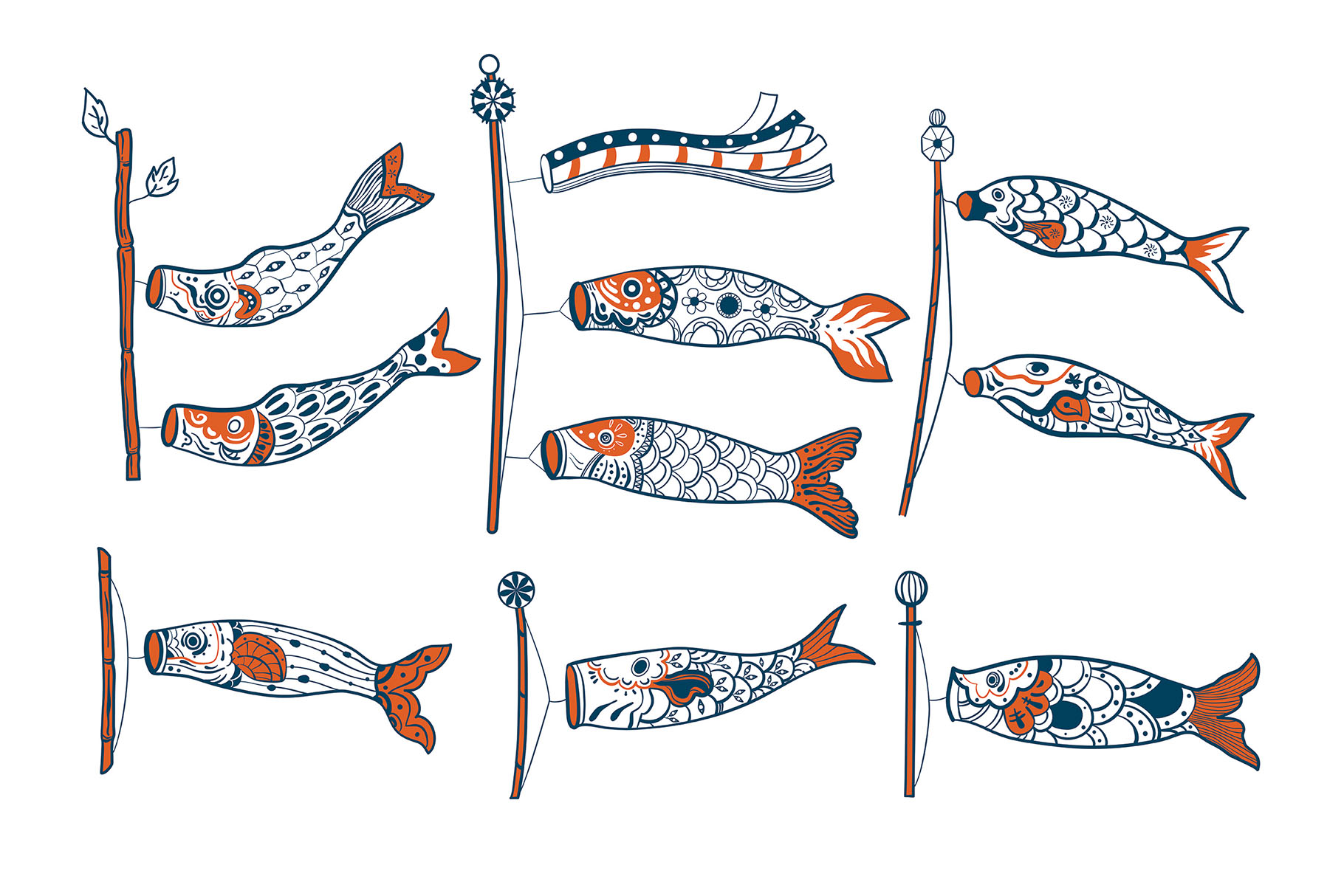 Japanese Koinobori Kites (AI, EPS Format)