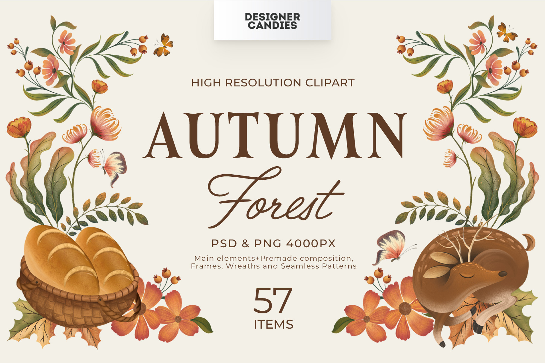 Collection of Autumn & Fall Clipart Illustrations Inspired by an Autumnal Forest (PSD, PNG Format)