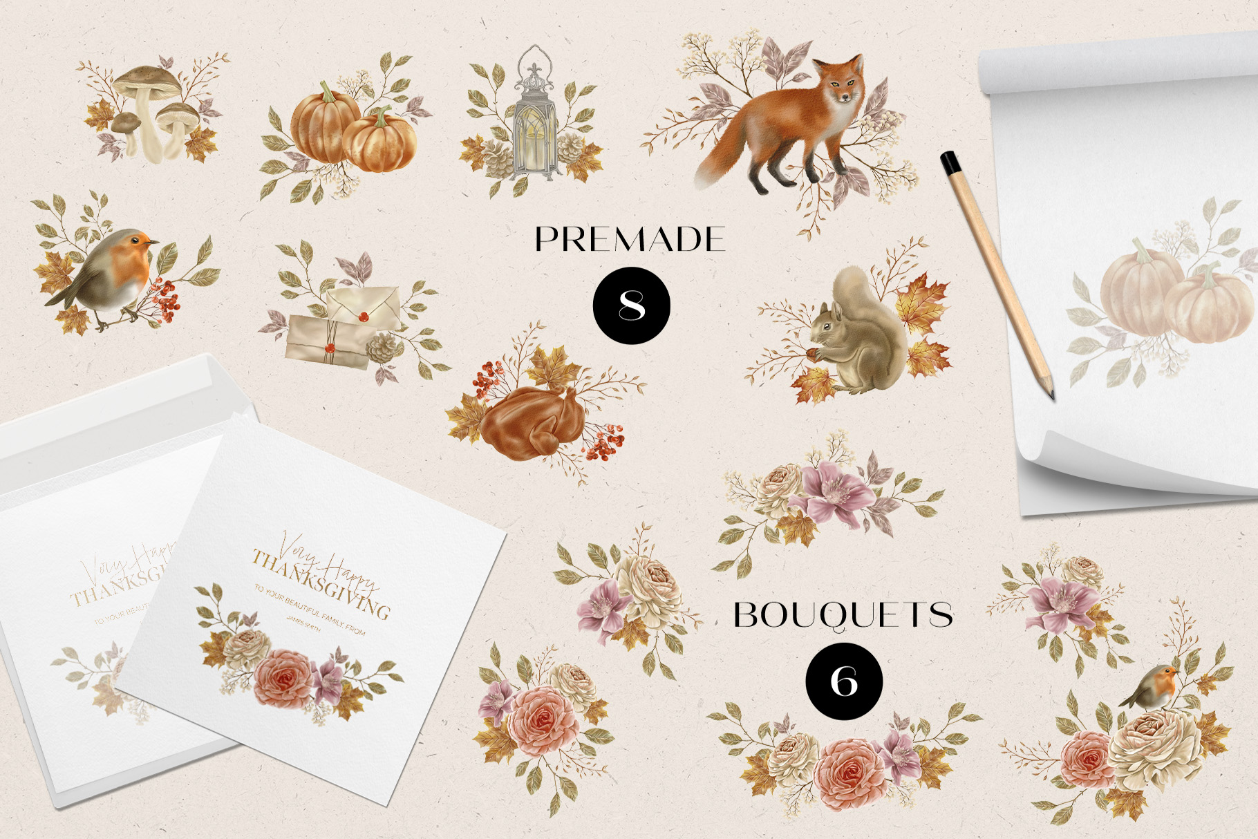 Fall Autumn Watercolor Clipart Illustrations (PSD, PNG Format)