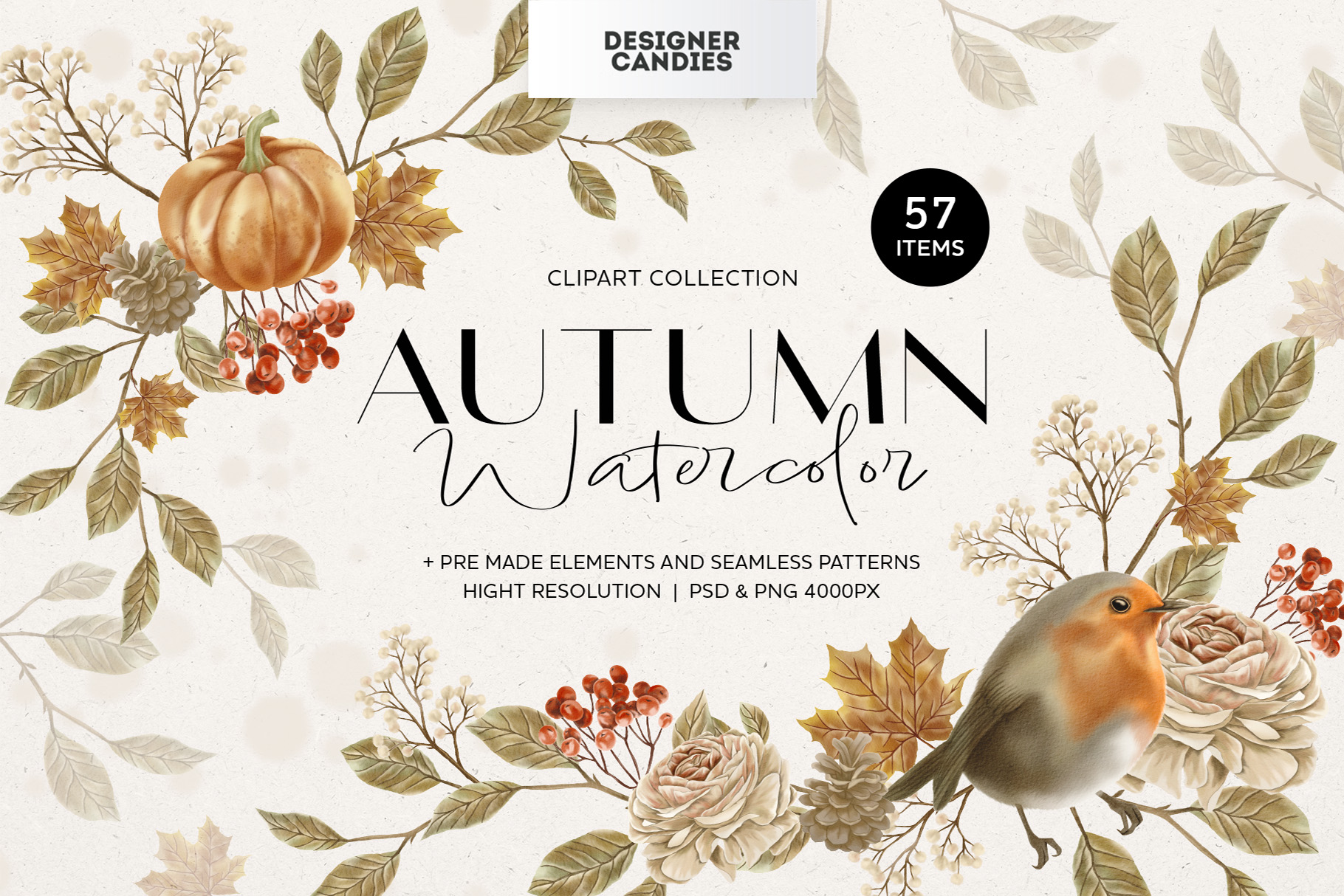 Fall Autumn Watercolor Clipart Illustrations (PSD, PNG Format)