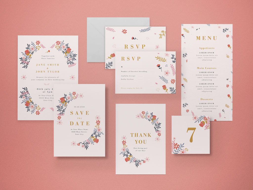 floral-wedding-pink-invitation-set-illustrator