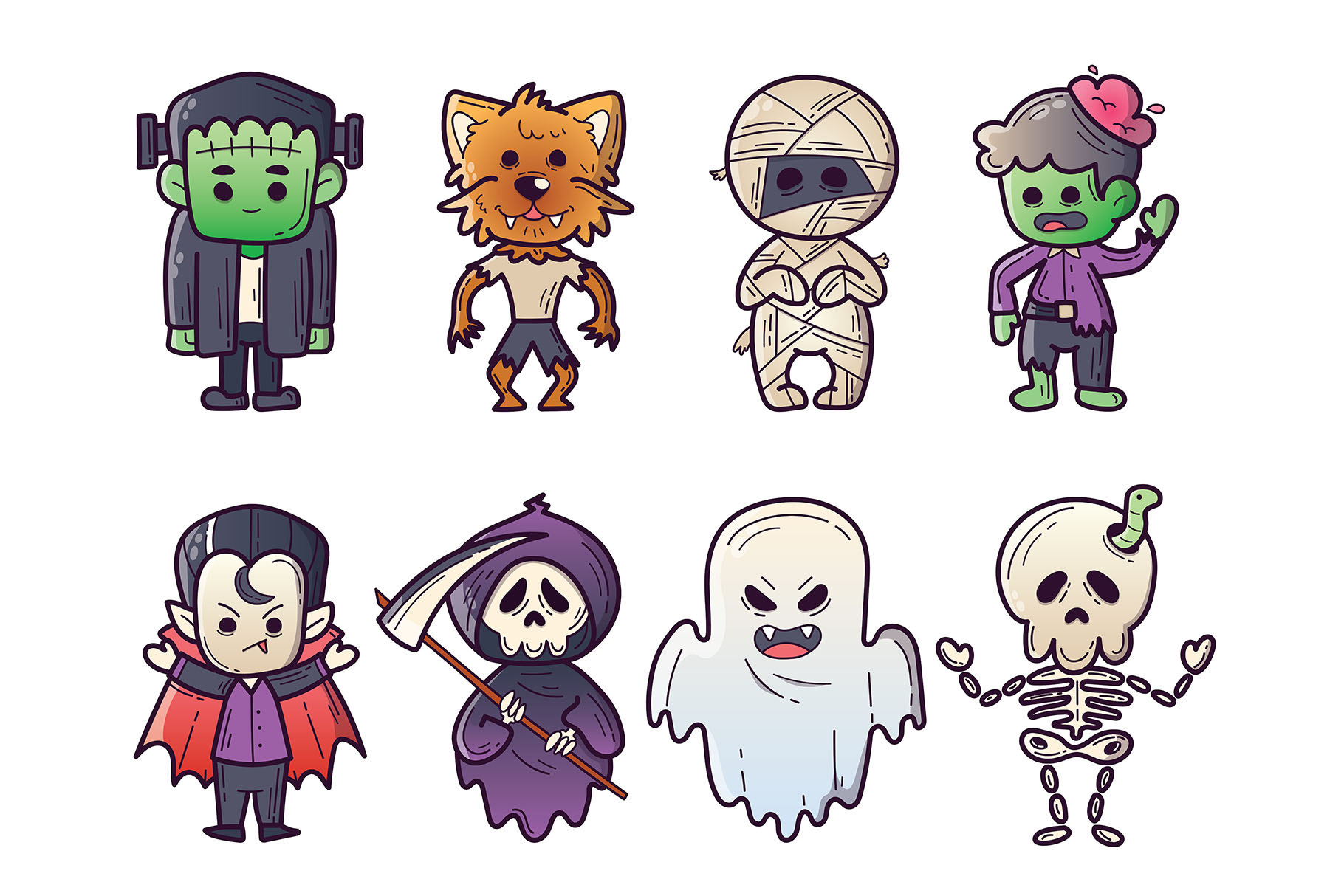 Halloween Character Illustrations (Ai, EPS Format)