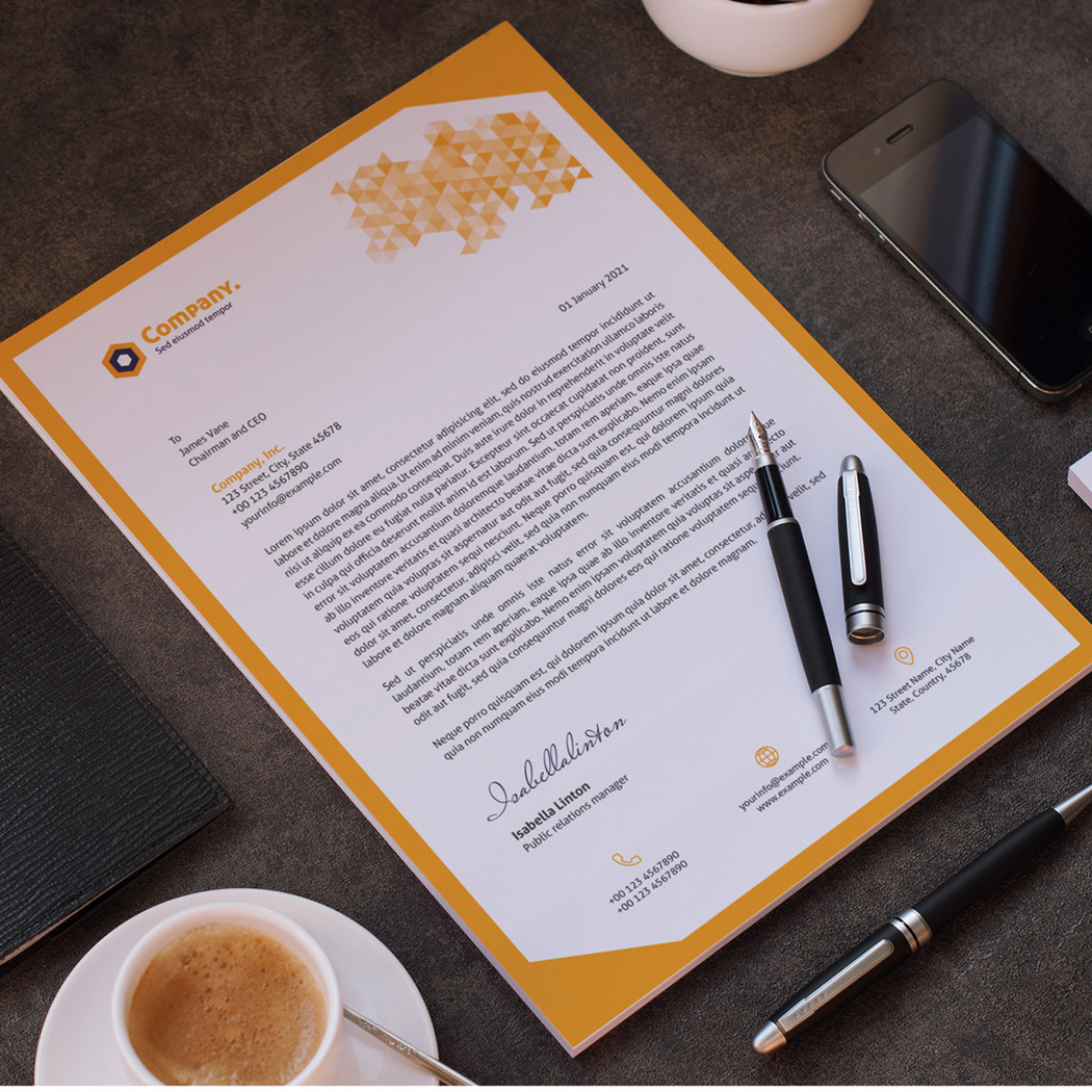 letterhead-layout-with-yellow-gradient-triangle-elements-indd