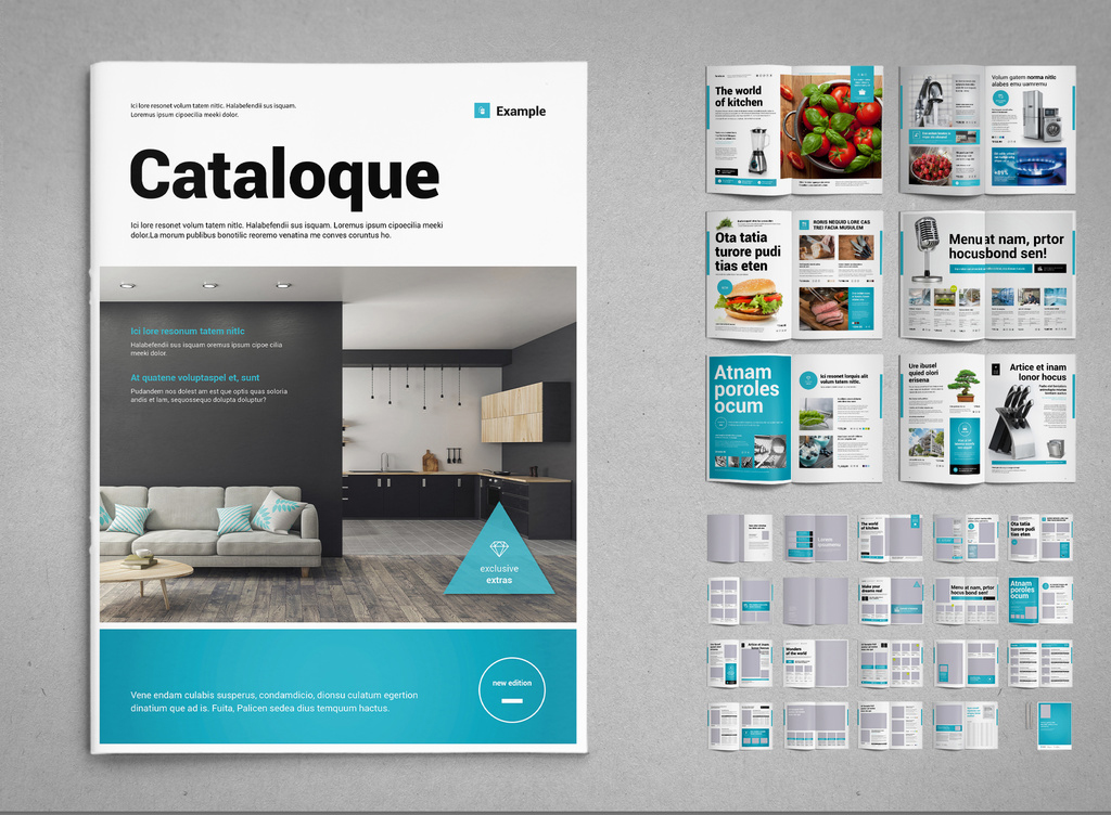 product-catalog-layout-black-and-white-with-cyan-accents-indd