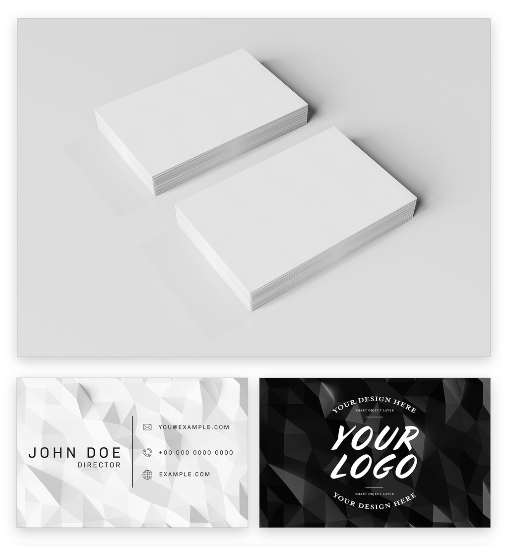 2 Stacks of Business Cards on White Desk Mockup (PSD Format)