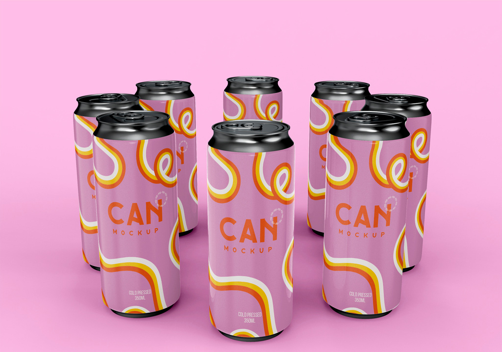 3D Slim Soda Cans Mockup Set (PSD Format)