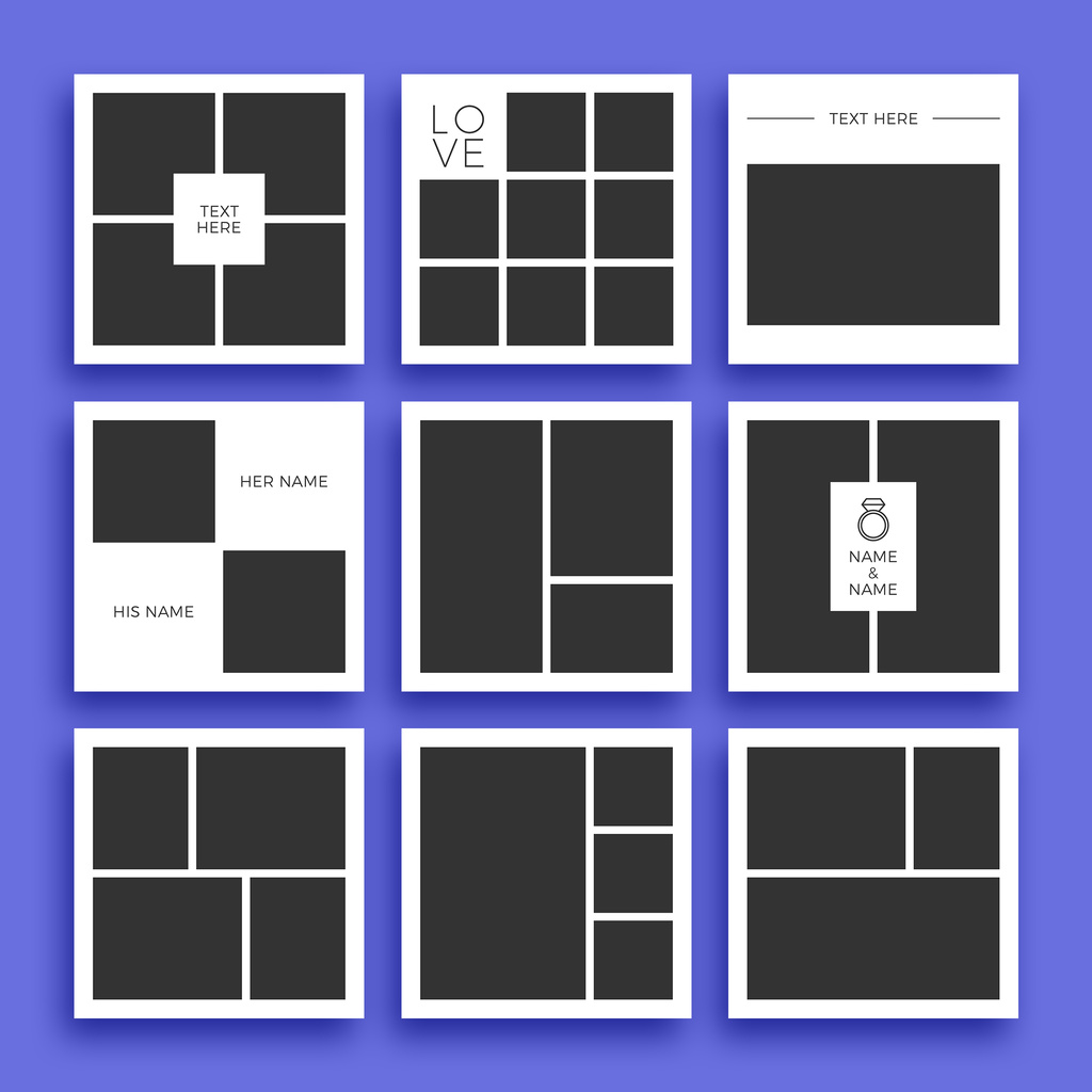 9 Square Photo Collage Layouts (PSD Format)