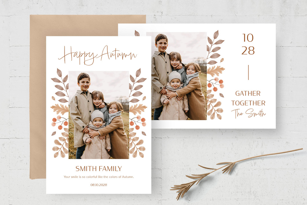 Autumn Fall Photo Card Flyer with Contemporary Rustic Style (PSD Format)