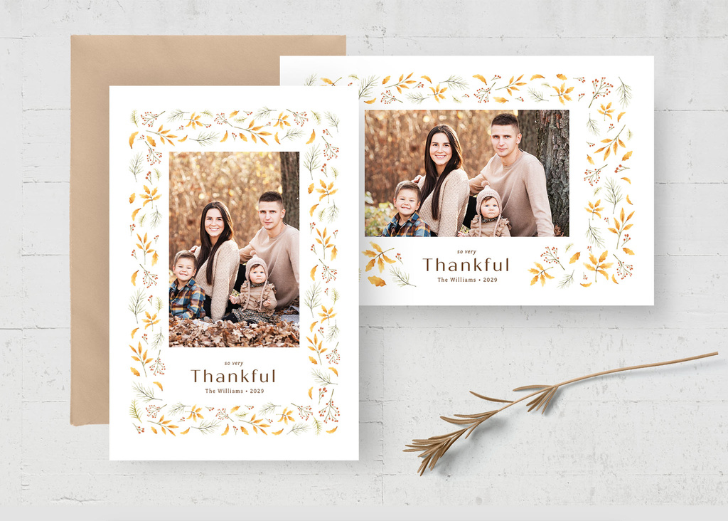 Autumn Fall Photo Card with Elegant Painted Border (PSD Format)