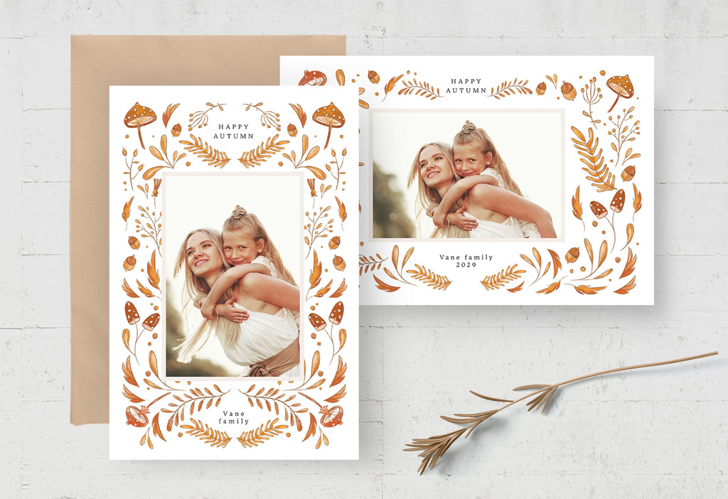 Autumn Fall Postcard with Hand Drawn Illustrations (PSD Format)
