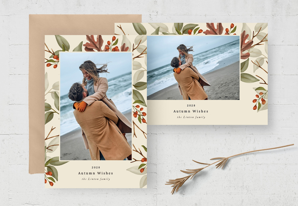 Autumn Fall Seasons Greetings Card Layout (PSD Format)