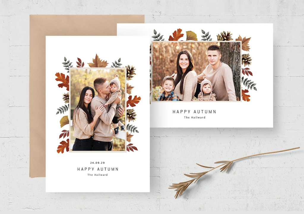 Autumn Photo Card Printable with Rustic Fall Leaves (PSD Format)