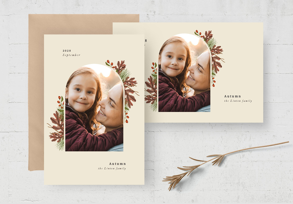 Beige Autumn Fall Photo Card Greetings Card Flyer (PSD Format)