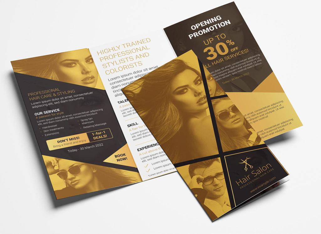 Black and Gold Trifold Brochure Layout (PSD Format)