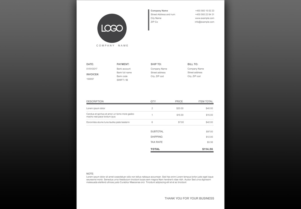 Black and White Invoice Layout (AI Format)