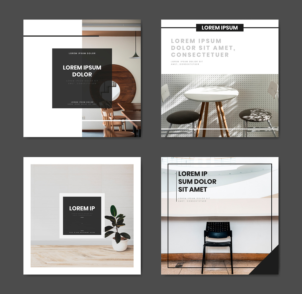 Black and White Social Media Post Layouts with Furniture Images (AI Format)