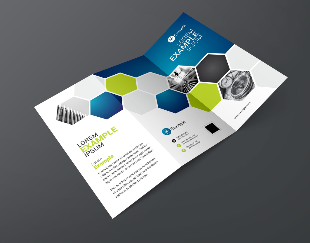 Brochure Layout with Blue and Green Accents (PSD Format)