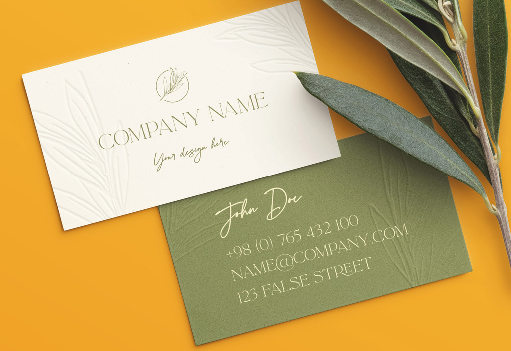 Business Cards with Olive Branch Mockup (PSD Format)