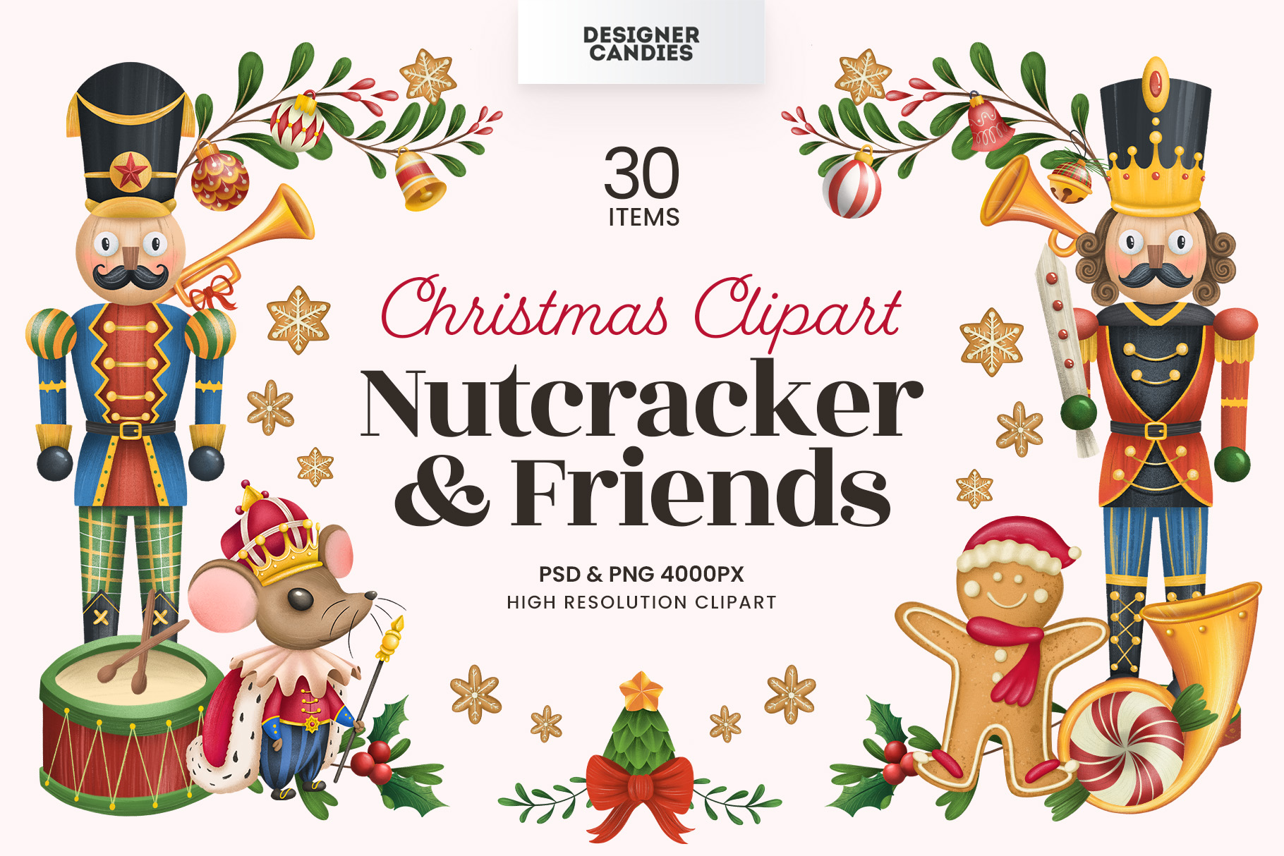 Christmas Clipart Illustrations - Nutcracker & Friends (PSD, PNG, PAT Format)