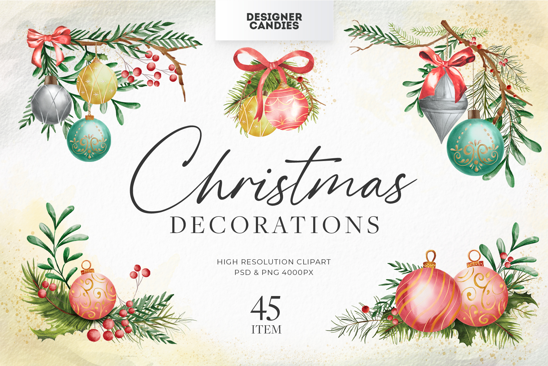 Christmas Decorations Clipart (PSD, PNG Format)
