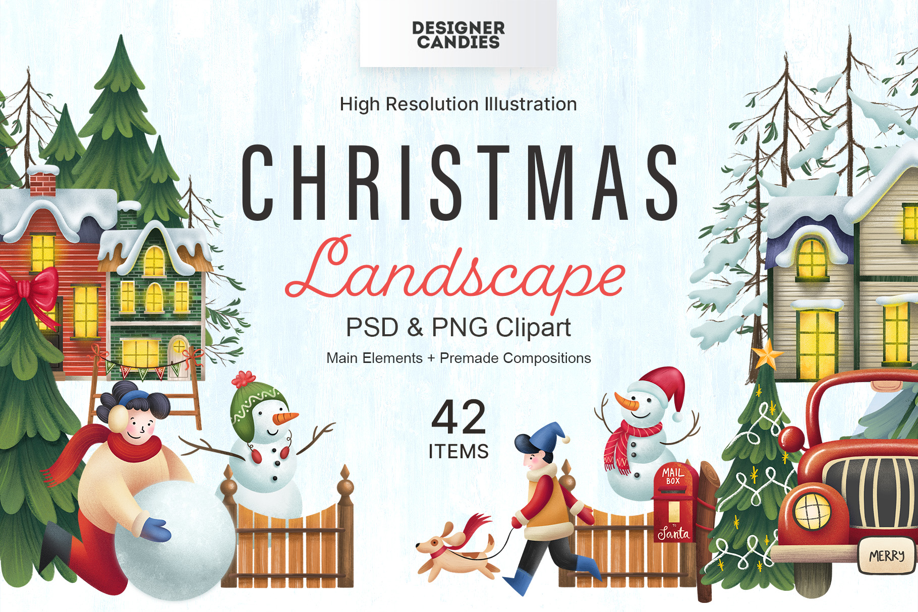 Christmas Landscape Scene Creator (PSD, PNG Format)