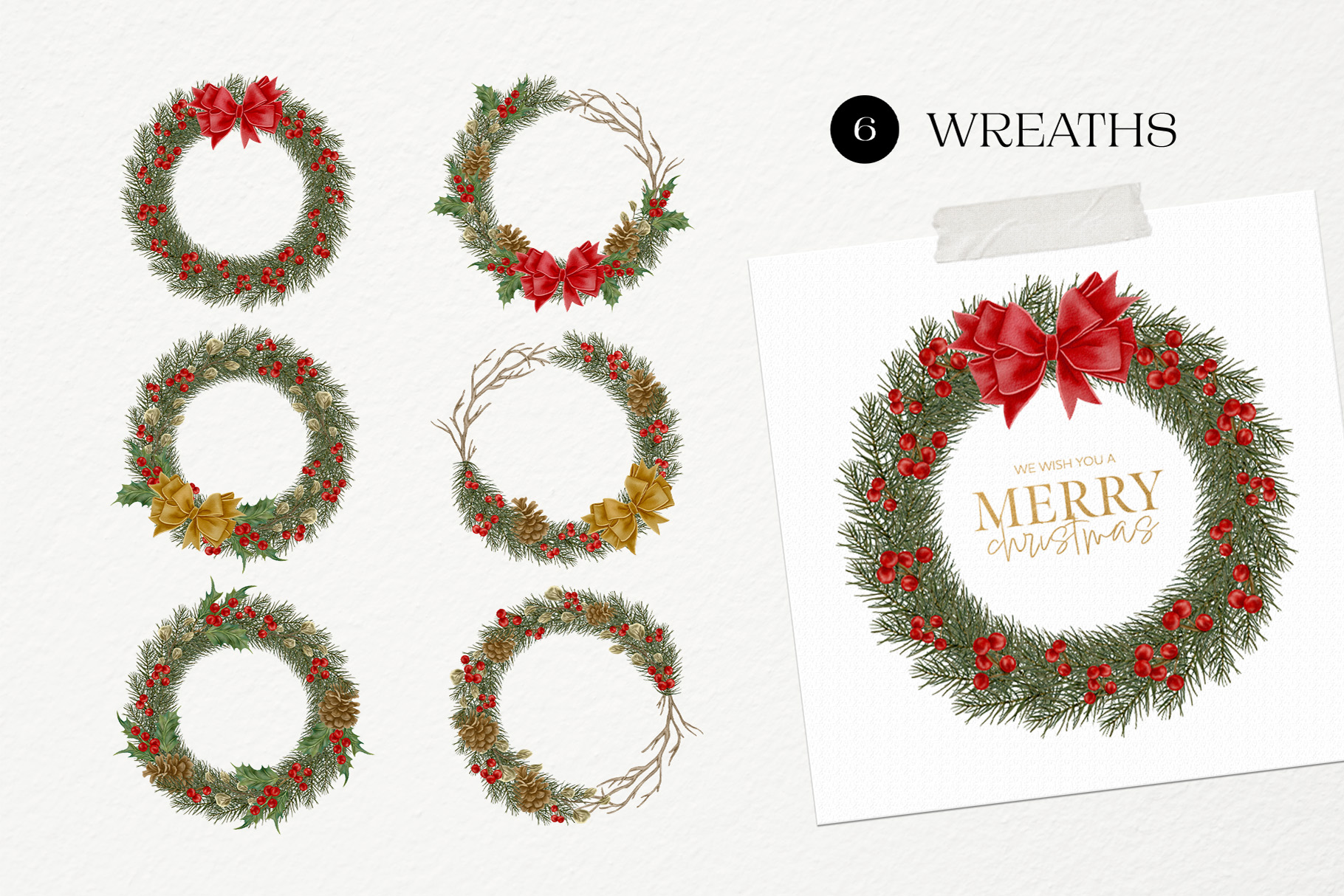 Christmas Leaves & Floral Elements (PSD, PNG, PAT Format)