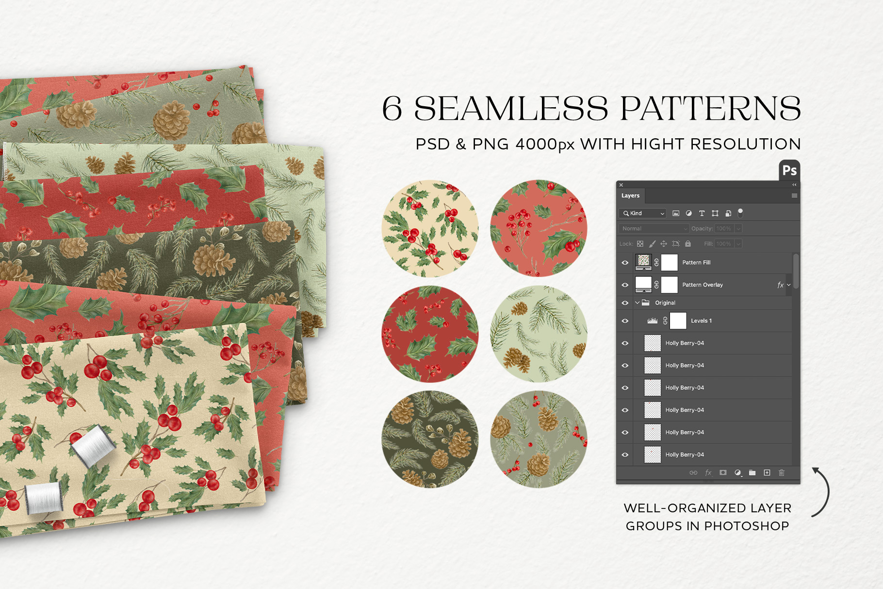 Christmas Leaves & Floral Elements (PSD, PNG, PAT Format)