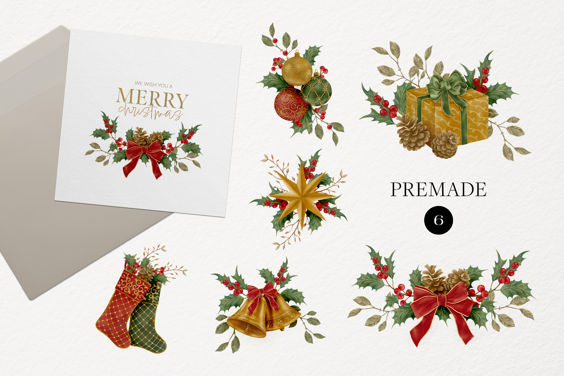 Christmas Watercolor Decorations (PSD, PNG Format)