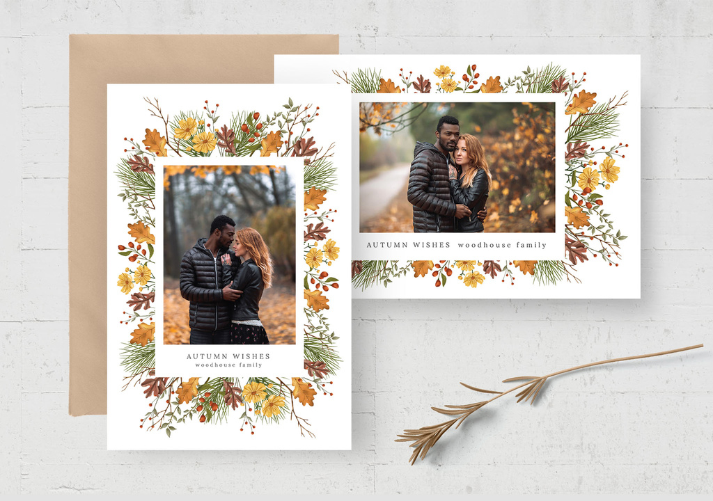 Colorful Autumn Fall Photo Card Flyer Postcard Layout (PSD Foramt)