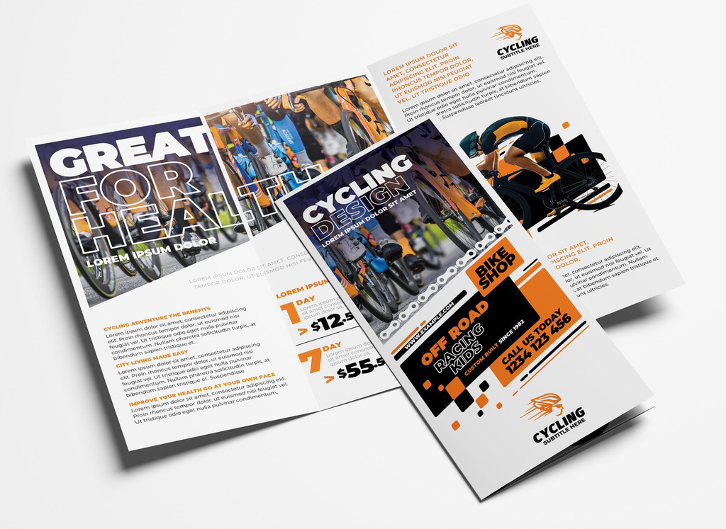 Cycling Shop Trifold Brochure Layout (PSD Format)