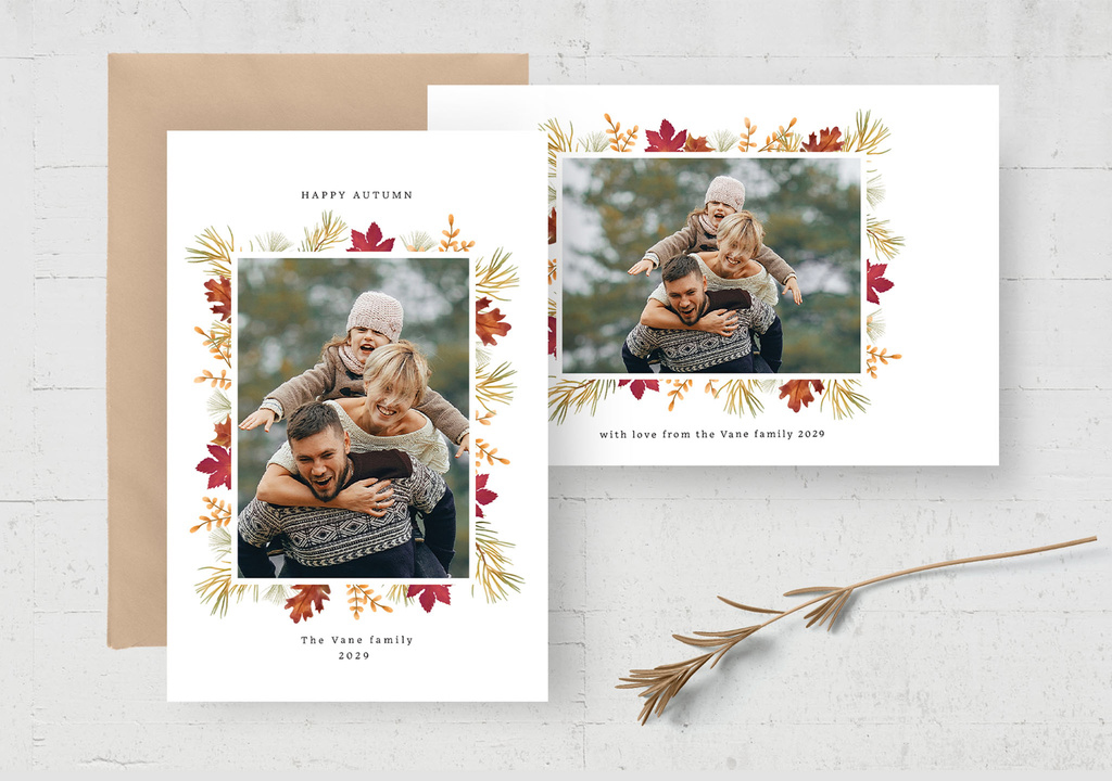 Elegant Autumn Fall Photo Card Layout with Seasonal Foliage (PSD Format)