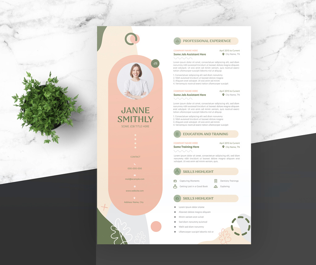 Elegant Female Resume with Green Accent (AI Format)