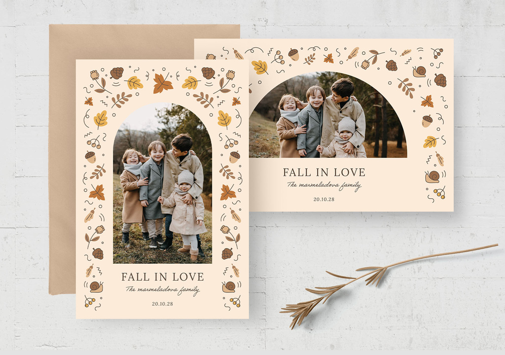 Family Photo Card Flyer for Autumn Fall Harvest Season (PSD Format)