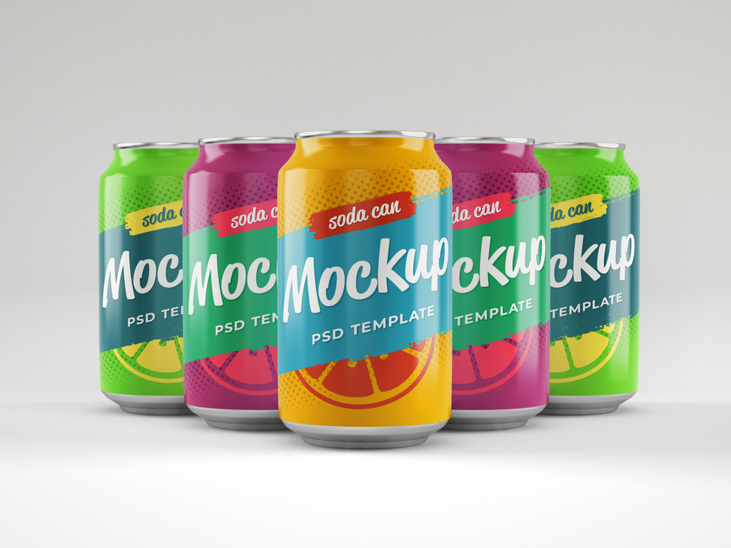 Glossy Soda Cans Mockup (PSD Format)