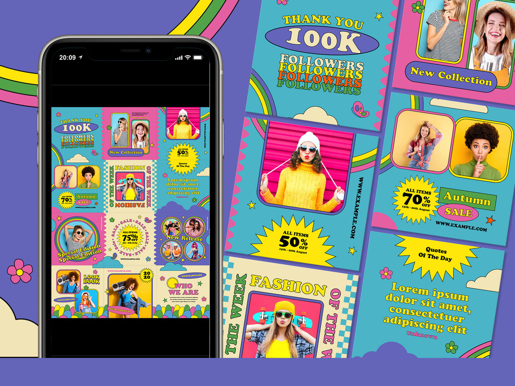 Groovy Fashion Puzzle Social Media Layout (AI Format)