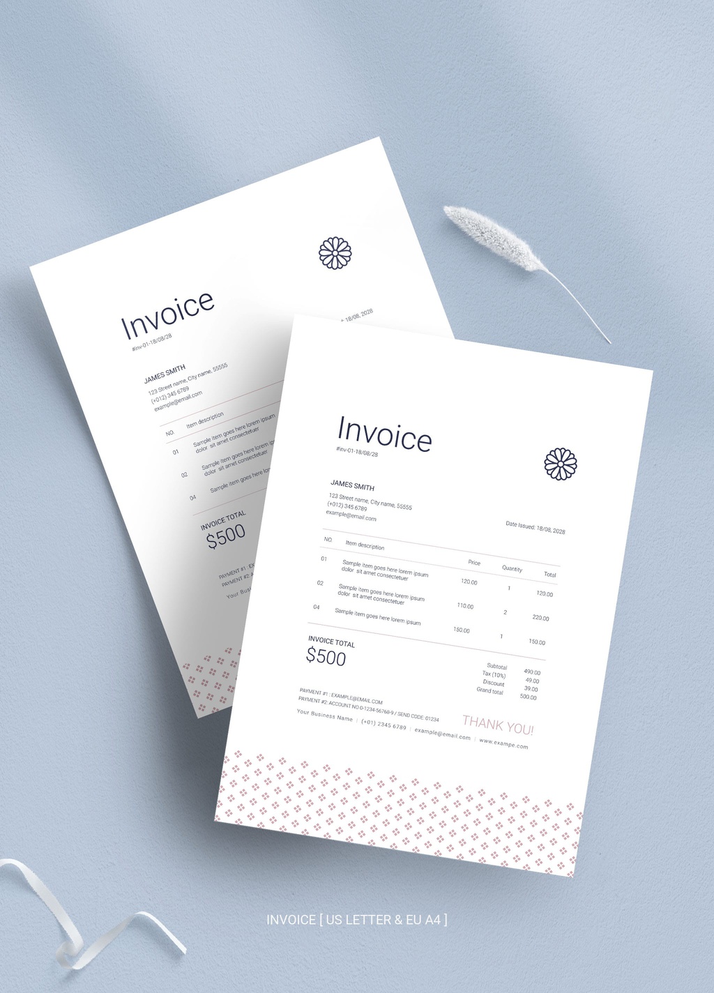 Invoice Layout with Floral Logo and Minimal Style (AI Format)
