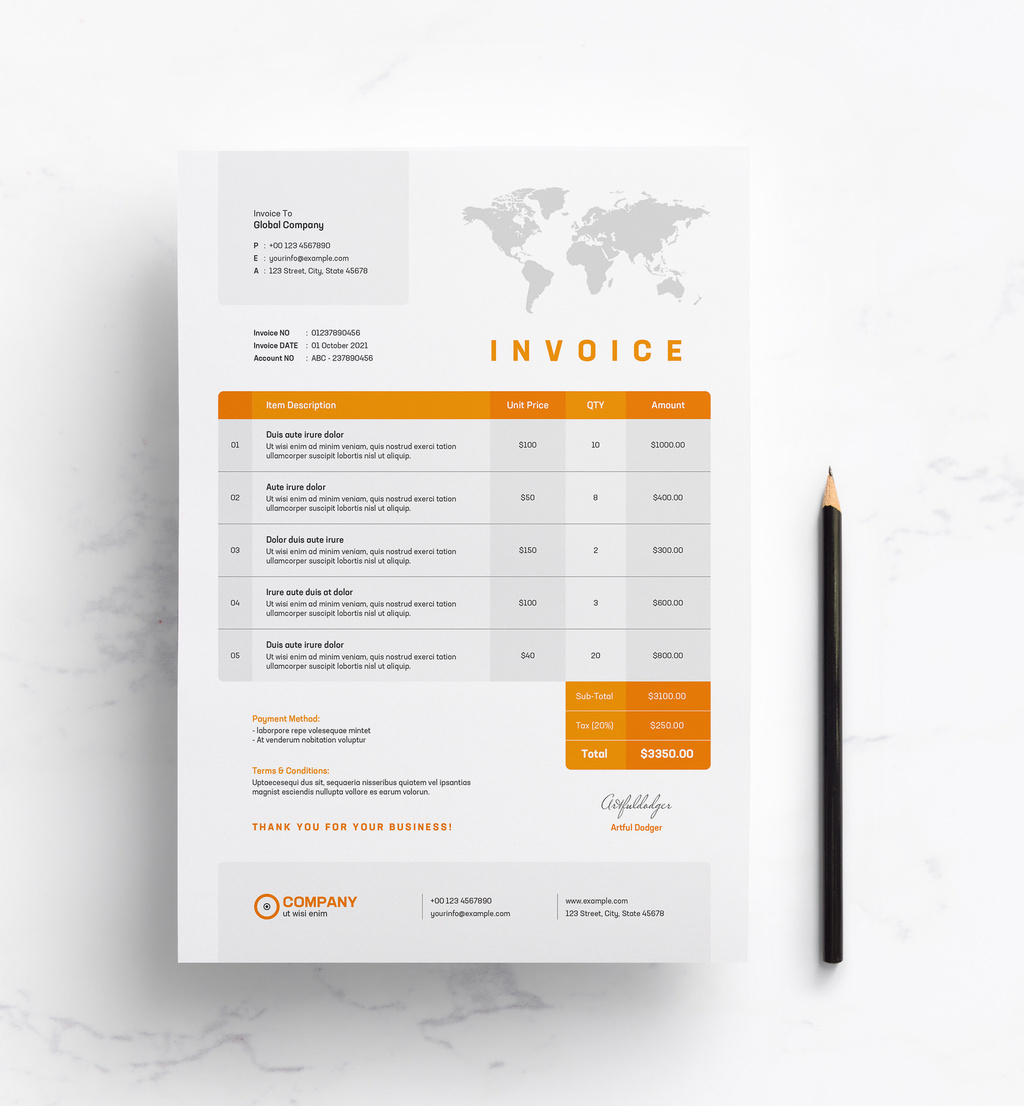 Invoice Layout with Orange Accents (AI Format)