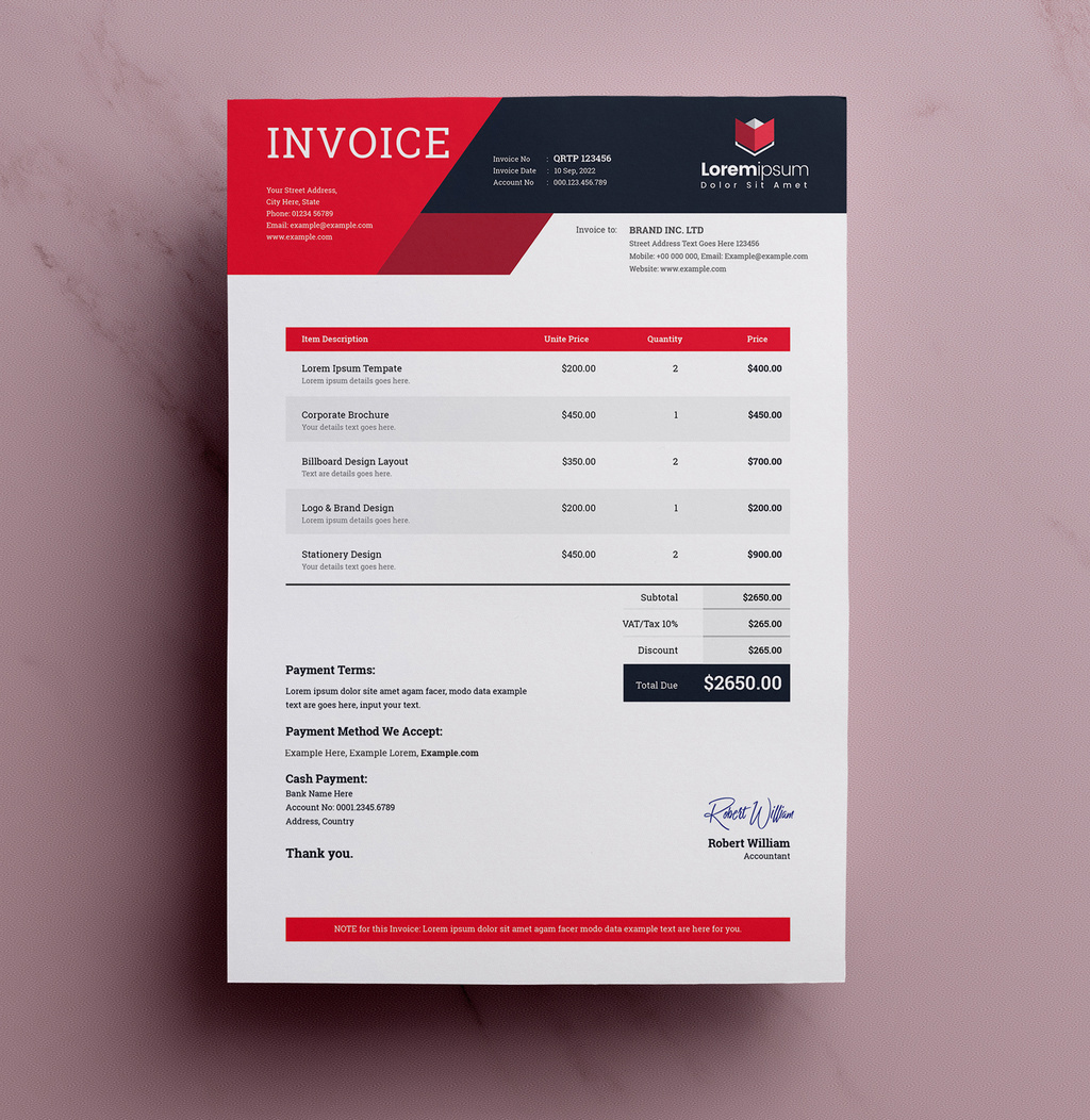 Invoice Layout with Red Accents (AI Format)