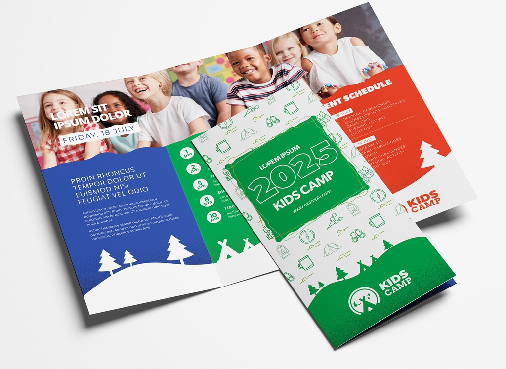 Kids Camp Trifold Brochure Layout (PSD Format)