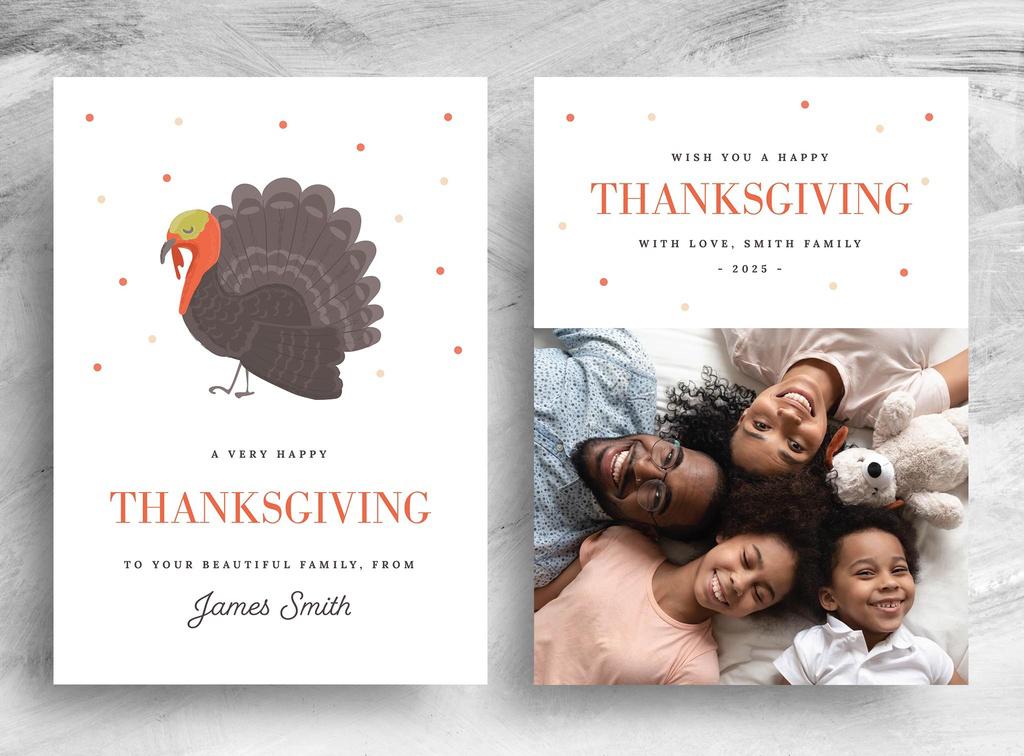 Minimal Thanksgiving Greetings Card Flyer Layout with Photo Placeholder (PSD Format)