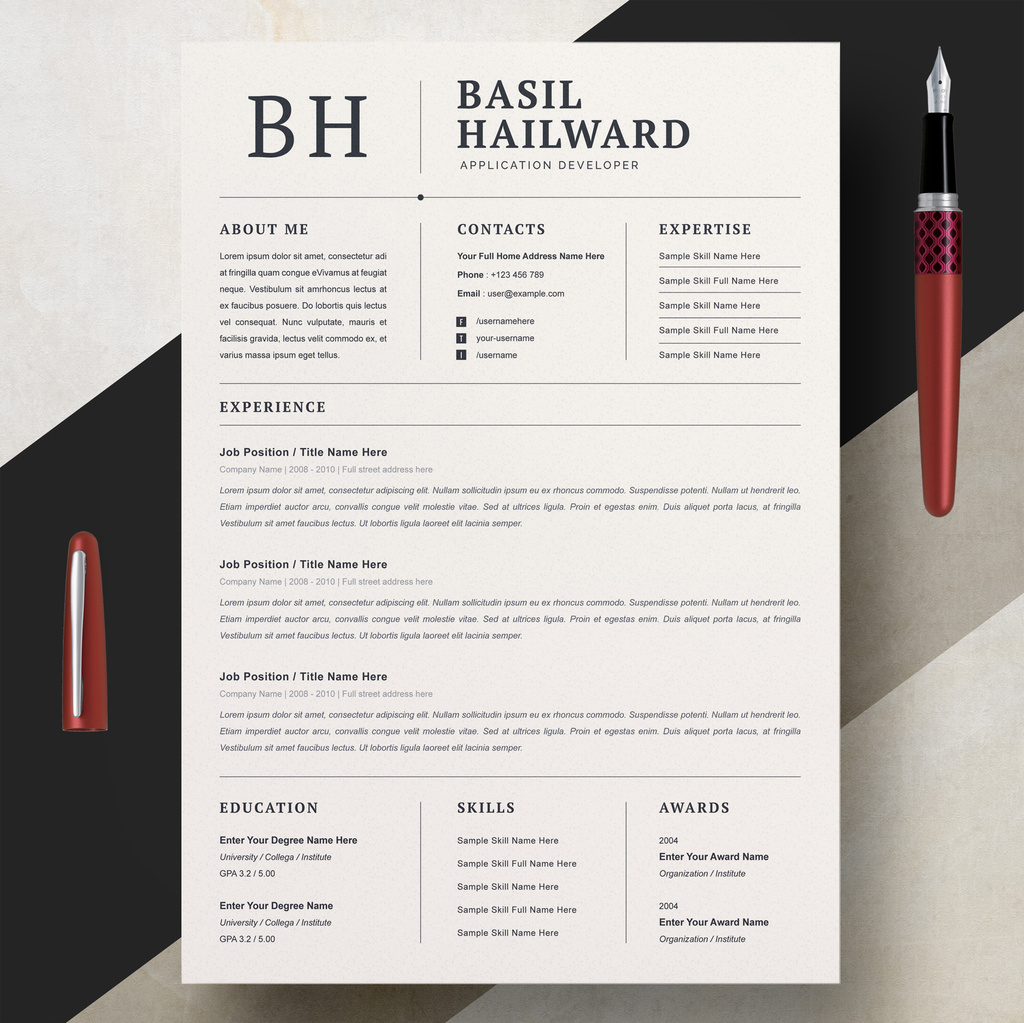Minimalist Resume Layout Set with Line Accents (AI Format)