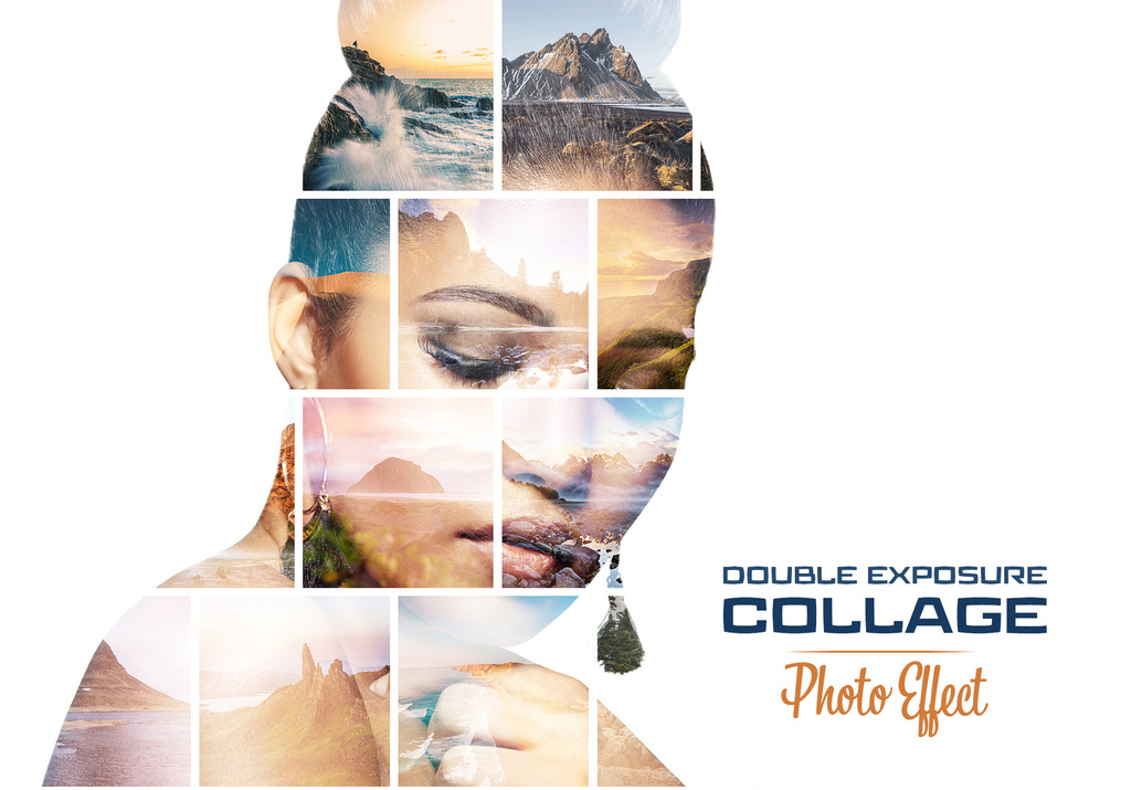 Photo Collage Double Exposure Effect Mockup (PSD Format)