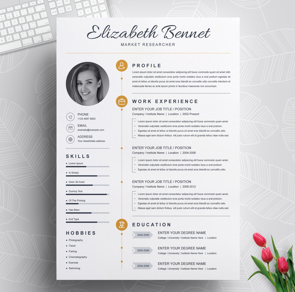 Professional Resume Layout with Photo (AI Format)