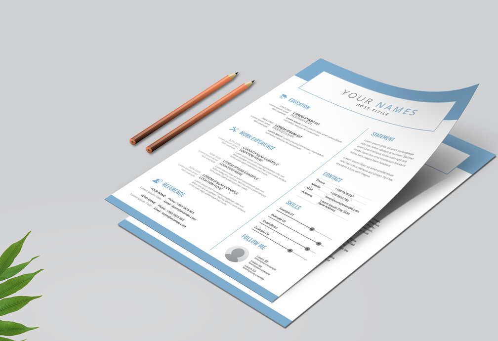 Resume and Cover Letter Layout with Light Blue Elements (AI Format)